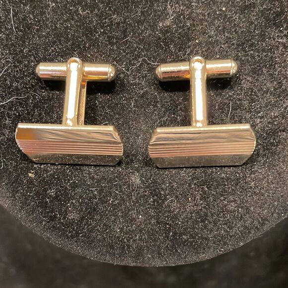 Vtg Art Deco 10kt gold plated diamond etched engravable bullet back cufflinks - Picture 8 of 14